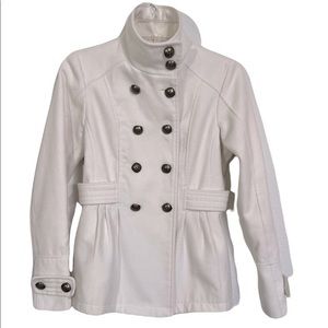 Hydraulic Ivory Double Breast Pea Coat Military Fitted Dress Coat Small